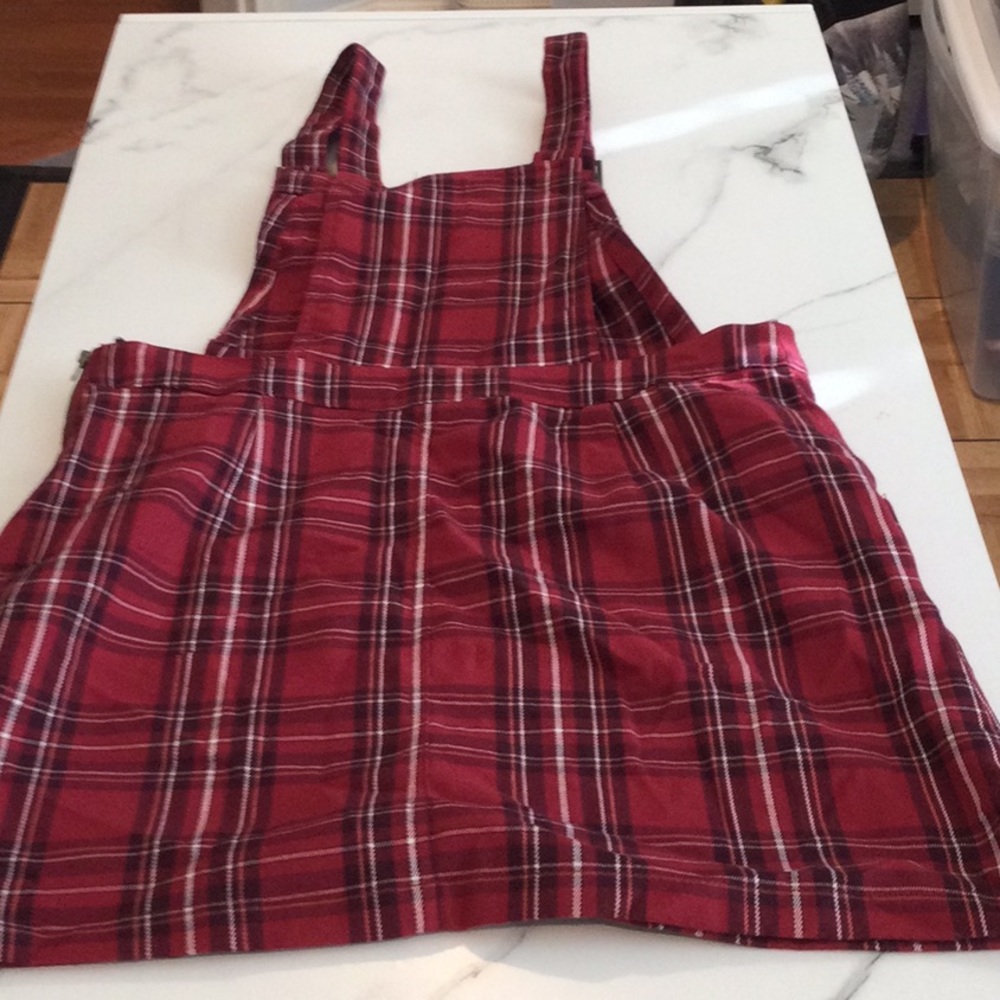 Forever 21 red plaid bodycon overall dress,small.